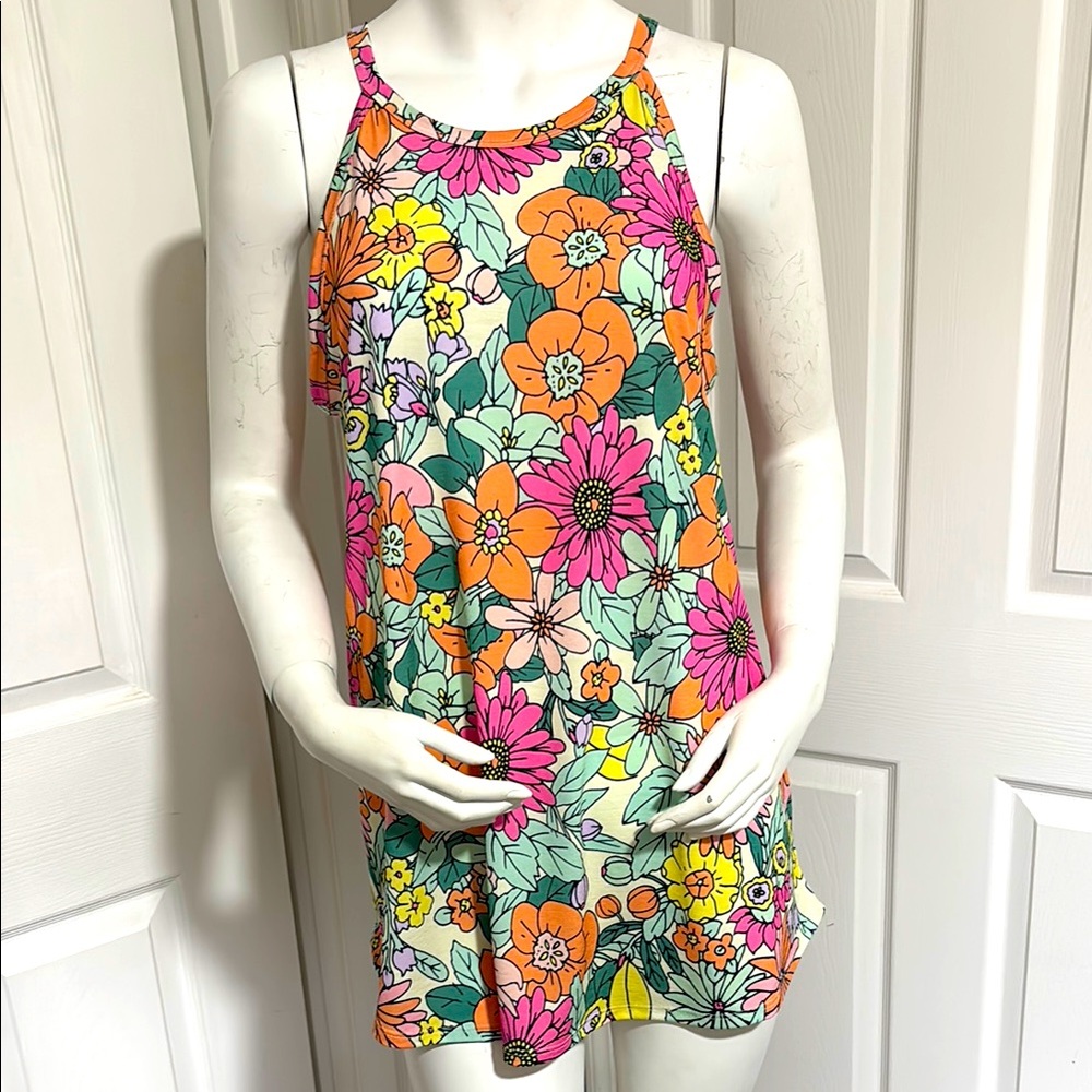 Bombom Vibrant Pink and Orange Graphic Tank Top